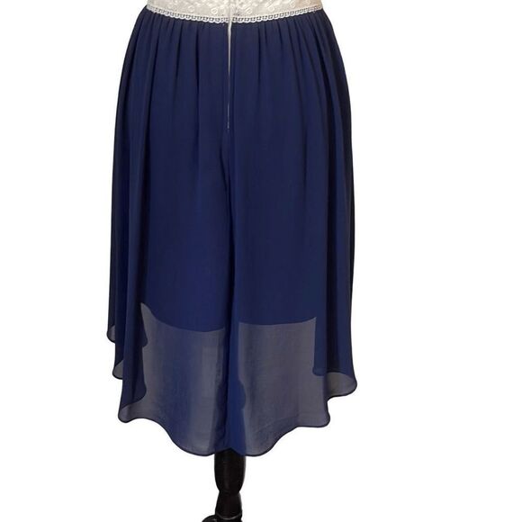 By & By Womens Lace Dress Lined Hi Low Fit Flare Sleeveless Cream Navy Blue 3 - Picture 5 of 10